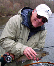 Jim Gibson with big brook trout, Tuckaseegee River, North Carolina