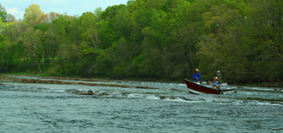 Hyde drift boat with fly fishers on the Holston River, Tennessee