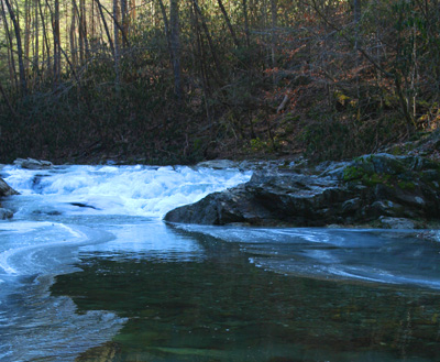 Even waterfalls start to ice up when the water is 32 degrees. Fishing is guaranteed to be slow when the water is this cold.
