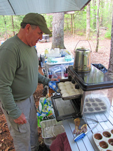 Steve's Biscuits Steve pulls his made from scratch biscuits out of the camp oven