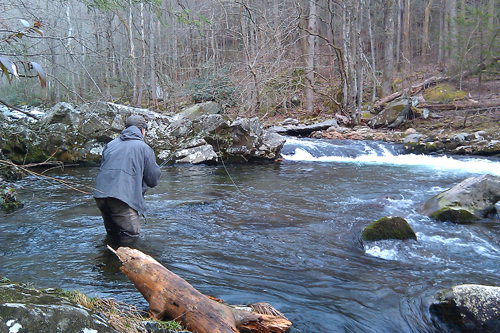 Doug Fishing Winter Angler fishing the Smokies in Winter