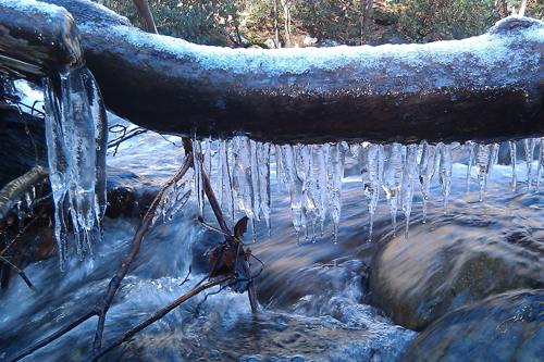 icicles on river log icicles in river